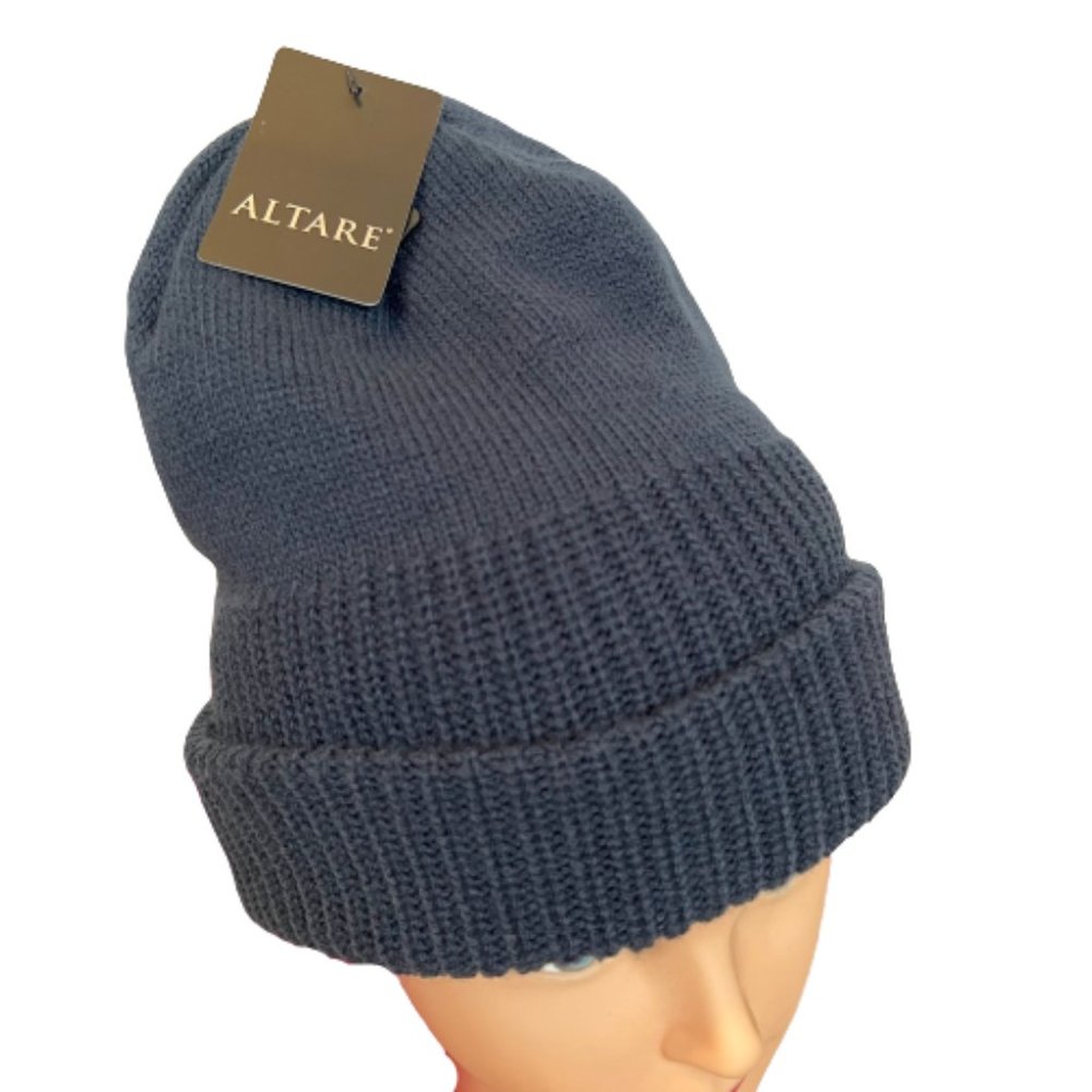 Altare Navy Blue Thick Knit Classic Stretchy Beanie NEW Unisex Hat NWT